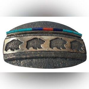 Ben Nighthorse Sterling Bears Buckle Coral Lapis Turquoise Native American